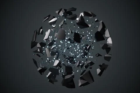 Cracked metal rocks exploding, 3d rendering. イラスト素材