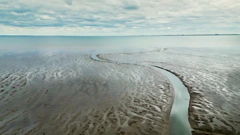 Cracked mud flats in a salt marsh. Aerial: Tidal mudflats, Abstract texture.. Vidéo 260891925
