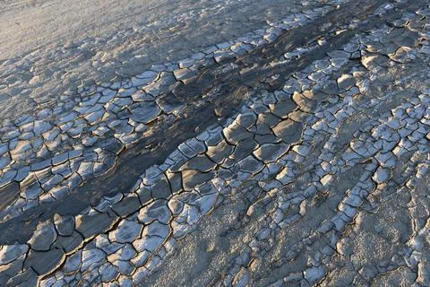 Cracked Mud Pathway with Dried Texture Stock Photos