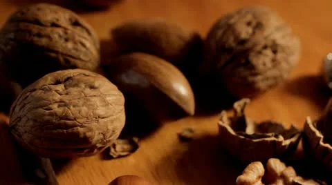 Cracked nuts panning shot Stock Footage 12733847