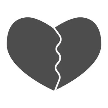 Cracked or broken heart solid icon. Heartbreak, two part of love shape symbol Stock Illustration