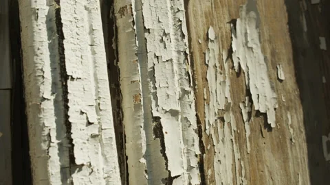 Cracked paint of abandoned white window frames 4K video Stock Footage 156366021