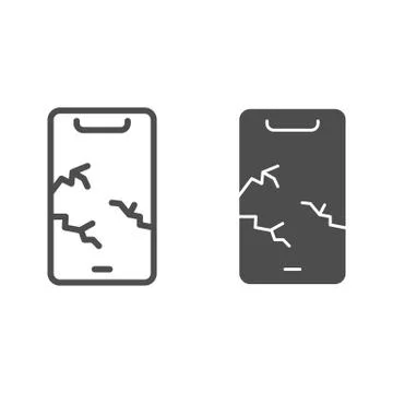Cracked phone line and solid icon, smartphone review concept, broken screen sign Illustrazione stock