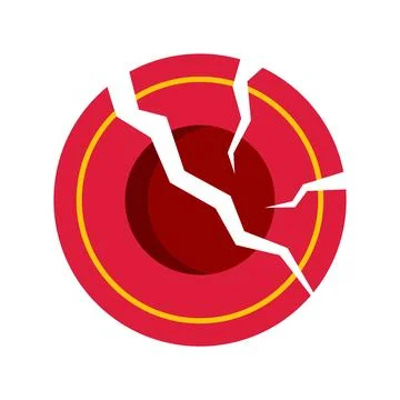 Cracked red circle icon symbolizing damage and failure Stock Illustration