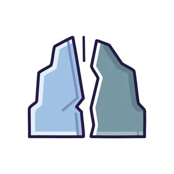 Cracked rock. Two rock formations broken apart, symbolizing separation, div.. Stock Illustration