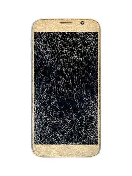Cracked screen smartphone isolate on white background. Stock Photos