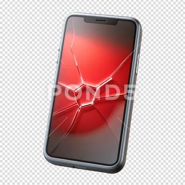 Cracked smartphone screen 3d render, glass damage PSD Template