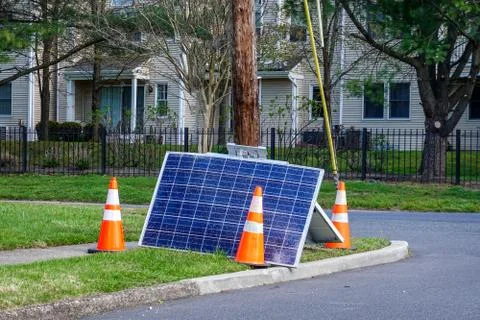 Cracked solar panel on the ground Stock Photos