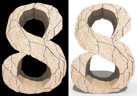 Cracked stone numerals.3D digits on black and white background. Stock Illustration