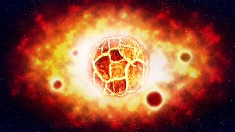 The cracked sun explosion and planet on space . illustration . Stock Photos