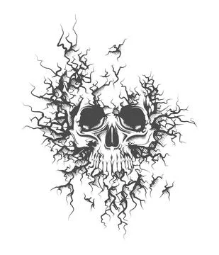Cracked Surface Human Skull Tattoo Stock Illustration