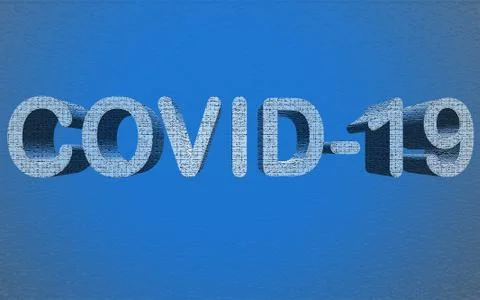 Cracked textured 3d text reading COVID-19 on blue background Stock Illustration