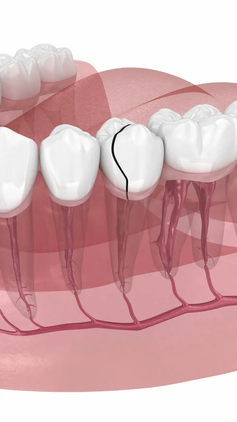Cracked tooth, splitted. Dental 3D animation Видео 314538027