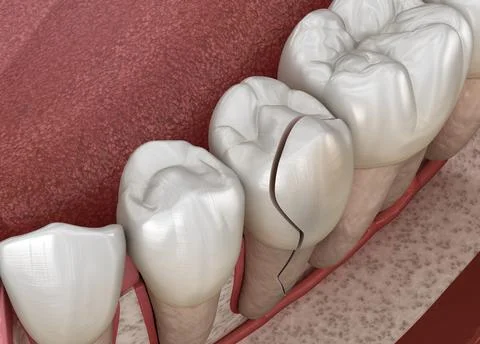 Cracked tooth, splitted. Medically accurate 3D illustration Stock Illustration