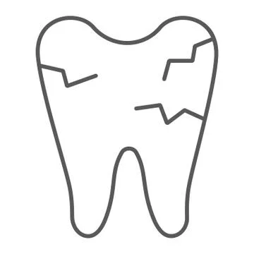 Cracked tooth thin line icon, mouth and dental, damaged tooth sign, vector Stock Illustration