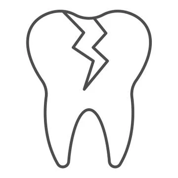 Cracked tooth thin line icon. Caries infection impacted, dental problem symbol Stock Illustration