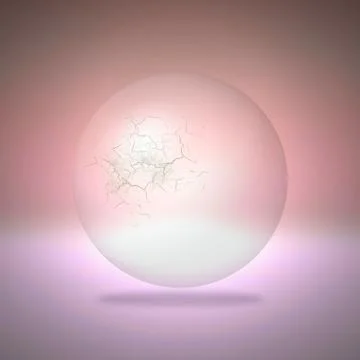 Cracked transparent sphere on red background Stock Illustration