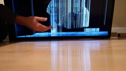 Cracked TV Screen After Falling on the Ground Stock Footage 122112723