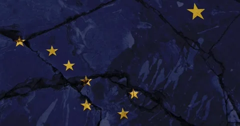 A cracked wall with The Alaska state flag of the United States of America Stock Footage 337426867