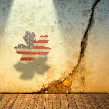 Cracked wall and maple leaf with symbolic american colors Stock Illustration