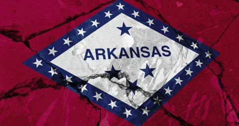 A cracked wall with The Arkansas state flag of the United States of America Stock Footage 337426917
