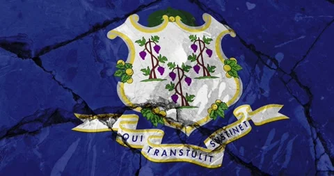 A cracked wall with The connecticut state flag of the United States of America Stock Footage 337428080