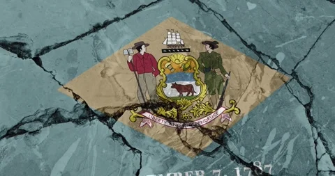 A cracked wall with The delaware state flag of the United States of America Stock Footage 337428021