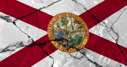 A cracked wall with The florida state flag of the United States of America Stock Footage 337428266