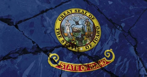 A cracked wall with The idaho state flag of the United States of America Vídeos de archivo 337429008