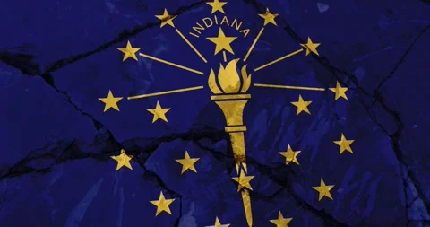 A cracked wall with The indiana state flag of the United States of America Video stock 337429020