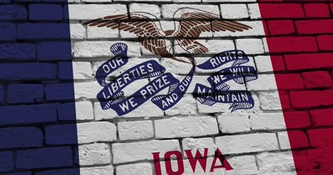A cracked wall with The iowa state flag of the United States of America Stock Footage 337429035