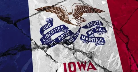 A cracked wall with The iowa state flag of the United States of America Vidéo 337429039
