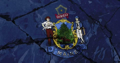 A cracked wall with The maine state flag of the United States of America Stock Footage 337429733