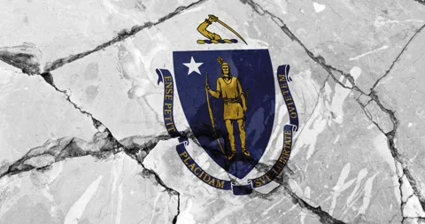 A cracked wall with The massachusetts state flag of the United States of America Video stock 337429780