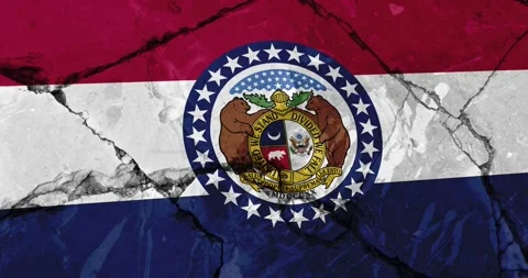 A cracked wall with The Missouri state flag of the United States of America Stock Footage 337429808