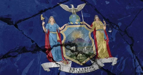 A cracked wall with The new york state flag of the United States of America Video stock 337431104