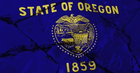 A cracked wall with The oregon state flag of the United States of America Video stock 337431135