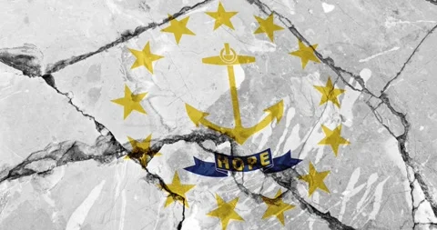 A cracked wall with The rhode island state flag of the United States of America Vídeos de archivo 337431263