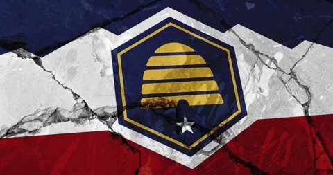 A cracked wall with The utah state flag of the United States of America Video stock 337432701