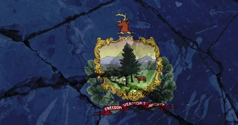 A cracked wall with The vermont state flag of the United States of America Video stock 337432732