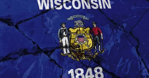 Cracked wall with The wisconsin state flag of the United States of America Video stock 337432779