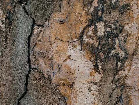 Cracked Weathered Wall Texture in Rust and Gray Tones, Abstract Background Stock Photos