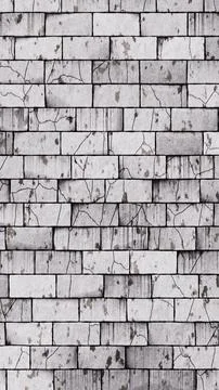 Cracked White Brick Wall Texture with Weathered Surface and Peeling Paint. 3D Stock Illustration