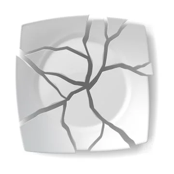 Cracked white ceramic plate isolated on white background Stock Illustration