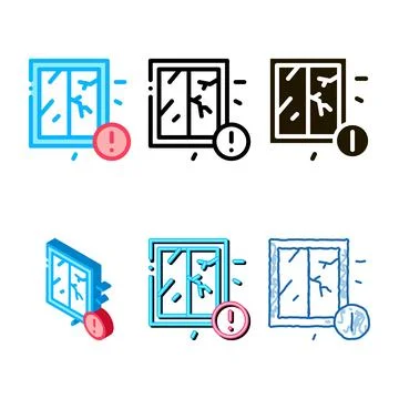Cracked window because of ertnquake icon vector types outline Stock Illustration