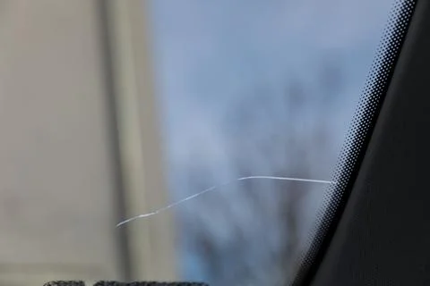Cracked windshield in the car 스톡 사진