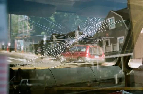 Cracked Windshield on old truck Stock Photos