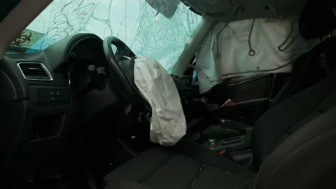 Cracked windshield window of a car after an accident. Move camera view Stock Footage 210887348