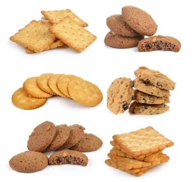 Cracker and  cookie  isolated on  over white background Stock Photos