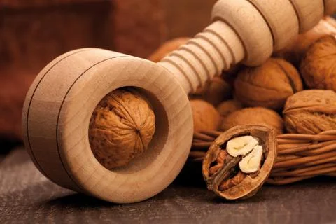 Cracker and walnuts Stock Photos